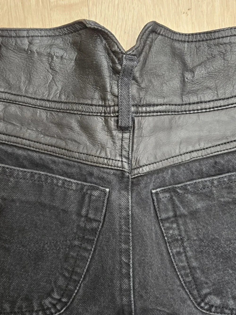 Vintage 80s Oaks by Ferré Denim Mini Skirt Leather Yoke Designer Italy XS